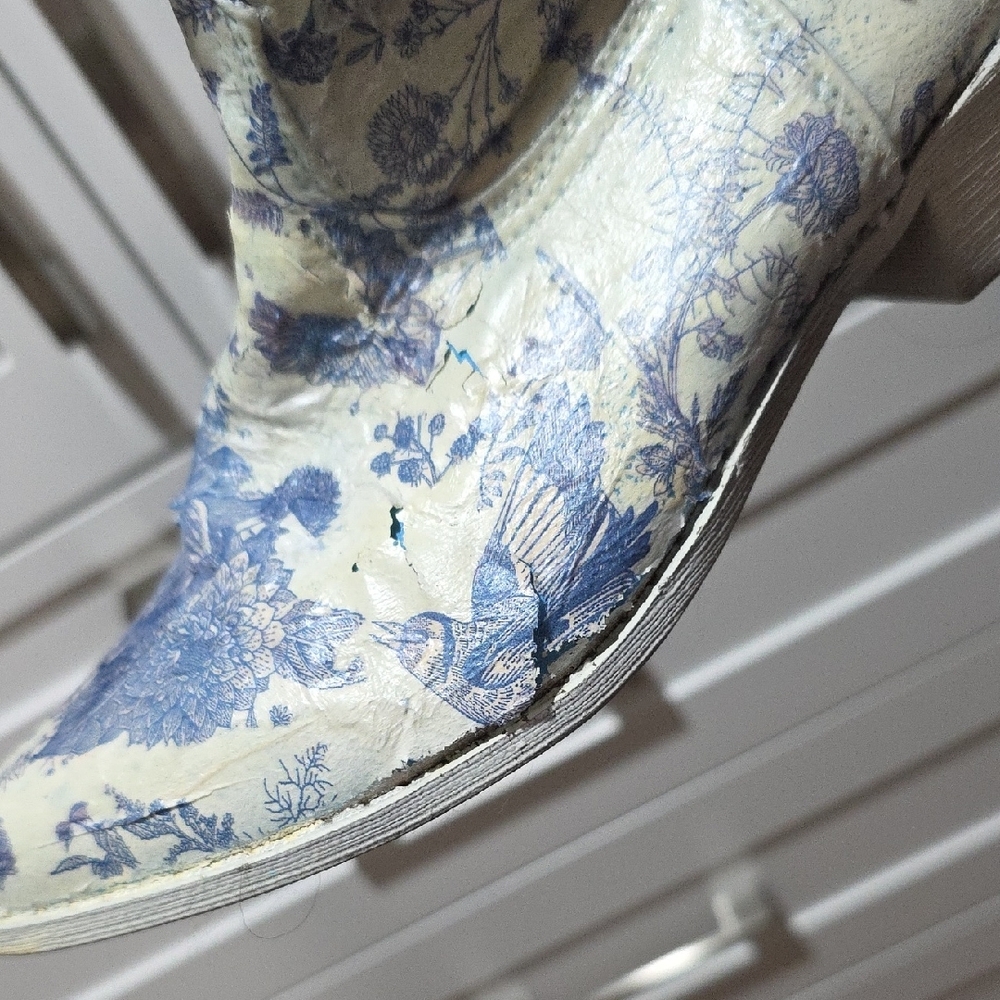 Floral Blue Fringe Women's Boots - Picture 8 of 8